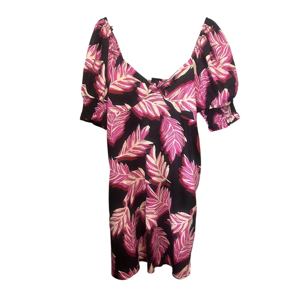 Who What Wear Dress‎ XL Black Pink Leaves Short Sleeve Sweetheart Pockets